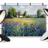 Purple Green Country Backdrop 10x8ft Farmhouse Rustic Wild Flowers Photography Backdrop Fabric Photoshoot Background Tapestry Banner for Birthday Baby Shower Decoration Party Video Photo Studio Props