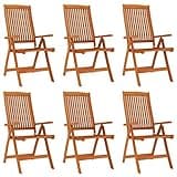 Kaorsrow 6-Piece Outdoor Dining Chair Set, Foldable Patio Recliners in Solid Eucalyptus Wood, Adjustable Backrest Garden Chairs for Backyard, Deck, and Patio, Brown