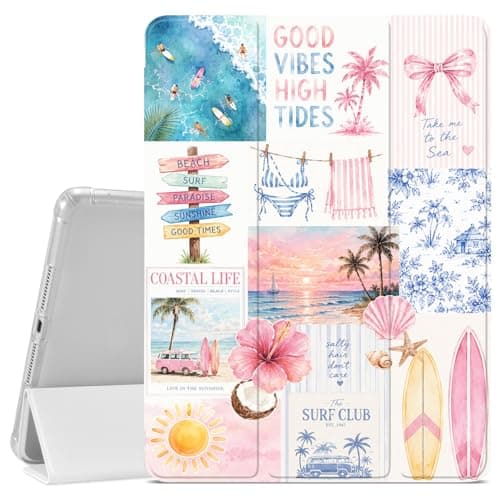 VibrantFruitique Ocean Themed Case for iPad Air 11" M4/M3/M2 (2026/2025/2024),iPad Air 5th/4th Gen 10.9" Coastal Scenery Case,Pencil Holder & Clear Back & Trifold Stand Cover for Women