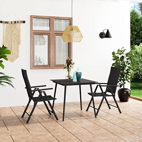 YELWHI 3 Piece Patio Dining Set Black Garden Furniture