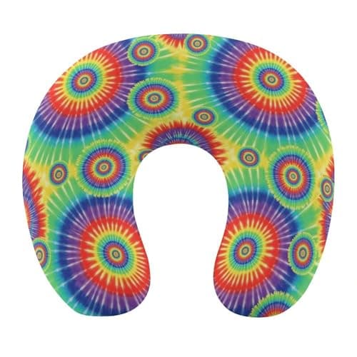 HEBVASS Women’s Travel Pillow U-Shaped Memory Foam Neck Rest, Tie Dye Rainbow Peace U-Shape, Washable Airplane Car Support