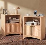 Marsail Nightstand Set of 2 with Drawers, Modern Night Stand with Charging Station, USB & AC Ports & Wood Grain Finish, Fluted Bedside Table & End Table for Bedroom, Oak