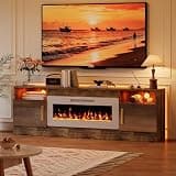 KENAINALU Fireplace TV Stand with 36’’ Electric Fireplace, 70'' TV Media Entertainment Center with Fireplace Up to 80 inch,Modern LED TV Console for Living Room (Gray with White Fireplace)