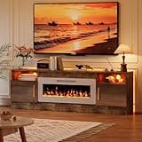 KENAINALU Fireplace TV Stand with 36’’ Electric Fireplace, 70'' TV Media Entertainment Center with Fireplace Up to 80 inch,Modern LED TV Console for Living Room (Gray with White Fireplace)