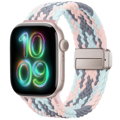 Braided Stretchy Band Compatible with Apple Watch Bands 38mm 40mm 41mm 42mm 44mm 45mm 46mm 49mm Women Men, Soft Nylon Solo Loop Magnetic Sport Strap for iWatch Series 11 10 9 8 7 6 5 4 3 2 1 SE Ultra