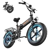 URLIFE Folding Electric Bike for Adults, 48V Motor, 60-80 Miles per Charge, 20”x4” Fat Tires with Quad-Link Full Suspension, 7-Speed & LED Display, UL 2849 Certified