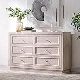 ACCOHOHO 6 Drawer Dresser with Two Included Base Styles, 52" Wide Chest of Drawers, Transitional Modern Closet Dresser with Antique Brass Knobs, Wooden TV Stand for Bedroom, Living Room, White Alder