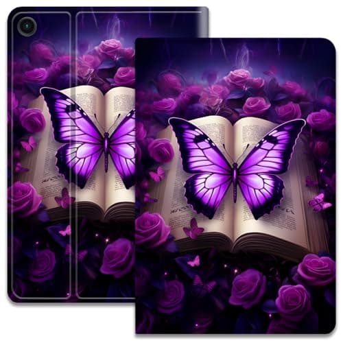 Case for Samsung Galaxy Tab A11 Plus/A11+/A9 Plus/A9+11 Inch 2025/2023, Adjustable Stand Auto Wake/Sleep Smart Case for Galaxy Tab A11+/A9+，Cross with Purple Rose Butterflies Bible