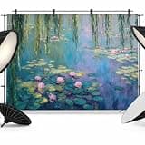 Botanical Green Purple Backdrop 8x6ft Modern Abstract Flowers Landscape Photography Backdrop Photoshoot Background Tapestry Banner for Birthday Baby Shower Decoration Party Video Photo Studio Props