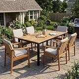 THINK 30 7-Piece Outdoor Patio Dining Set, 71" Table + 6 Arm Chairs, with Grey Cushions