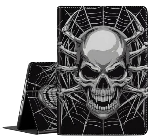 Case for iPad Air 13 Inch M3/M2 (2025/2024),iPad Pro 12.9(2022 2021 2020,6th/5th/4th Gen), Multi-Angle Stand Smart Cover Shockproof with Auto Wake/Sleep ，Spider Black Skeleton Skull