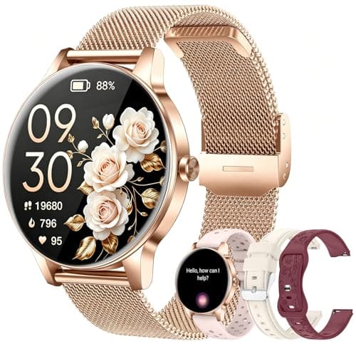 RAYPONG Smart Watch for Women, 4 Adjustable Bands, Ideal Gift, 1.27" HD Fitness Tracker, Answer/Make Calls, 130+ Sports Modes, Heart Rate/Sleep Monitor, IP68 Waterproof, Compatible with iOS & Android