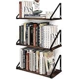 BAMEOS Floating Shelves Rustic Wood Wall Shelf, Small Bookshelf for Living Room, Office, Bedroom, with Metal Bracket