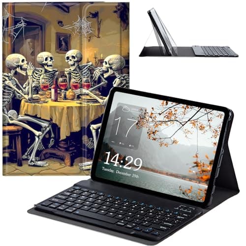 JANENFNA Fire HD 8 2022 Tablet Case with Keyboard, Detachable Wireless Bluetooth Keyboard Case for Kindle Fire HD 8 & 8 Plus Tablet (12/10th Gen, 2022/2020 Release) -Spooky Skeletons Dinner