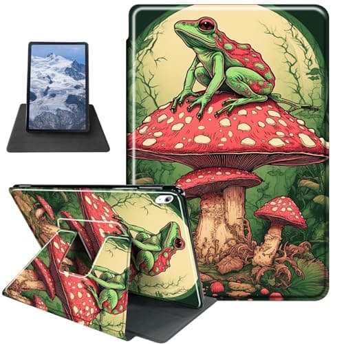 Case for iPad Air 11-Inch M2 (2024)/iPad Air 6th/5th/4th Gen Case (2024/2022/2020) 10.9 Inch Frog Sitting on Mushroom Theme 360 Degree Rotating Stand Protective Cover with Auto Sleep/Wake