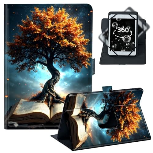 BREIDMKFM Tablet Case for iPad Pro 11/Samsung Tab S9 11-10.5-11.5 Inch PU Leather Folio with 360 Rotating Stand,Fit for Fire Max 11/iPad 10th Gen,﻿Vintage Tree Book