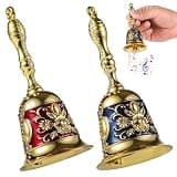 2 Pcs Hand Call Bells, Loud Crisp Sound, Vintage Handheld Service Bell, Copper Alloy Dinner Bell, 4.4 in Wedding Bells, Christmas Bells, Blue Gold & Red Gold