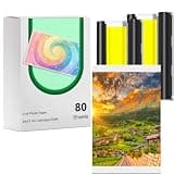 80 Sheets Photo Paper and 2 Ink Cartridges Compatible with liene Amber M100 M110 M200 M210 Photo Printer Refill for DHP512 DHP513 Printer