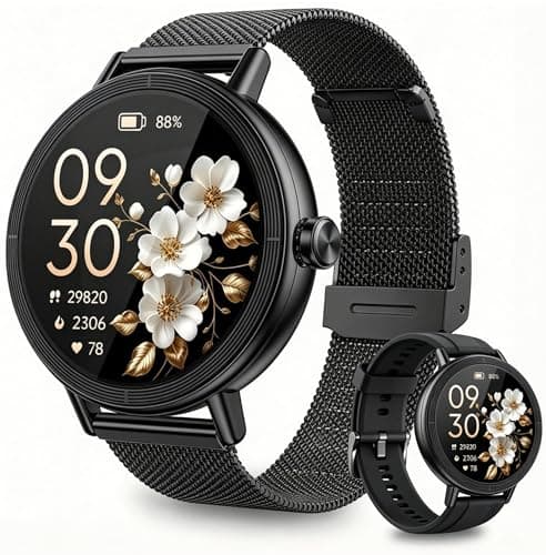 KEEPONFIT Smart Watches for Women Android/iPhone, IP68 Waterproof Fitness Tracker with Bluetooth Calls(Answer&Make), Activity Pedometer/Heart Rate/SpO2 Monitor/100+ Sports Model（Black）