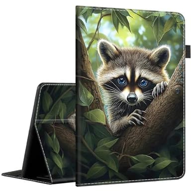 Case Compatible with Amazon All-New Kindle Fire 7 Tablet (2022 Release-12th Generation) Latest Model 7，Slim Fit Foldable Standing Cover Case with Auto Sleep/Wake, Forest Raccoon