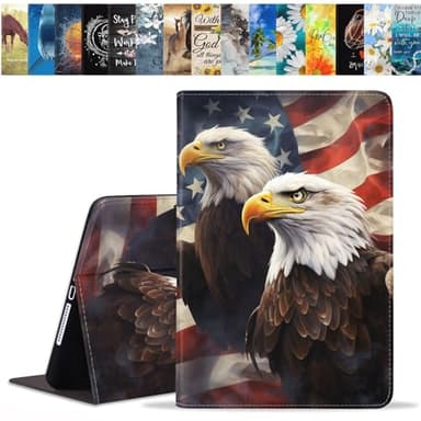 BWOOLL Case for Samsung Galaxy Tab S6 Lite 10.4 Inch 2022/2020 Model (SM-P610/P613/P615/P619), Slim Lightweight PU Leather Stand Cover with Auto Wake/Sleep, Patriotic American Flag Bald Eagle