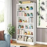 LOVEZOE 7 Tier Tall Bookshelf, 78 Inch Open Bookcase for Home Office, Particle Board with Closed Back, 35.43” L x 11.81” W x 78” H, 132 lbs Capacity