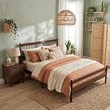 Elyveont Queen Bed Frame with Headboard and Footboard, Walnut Wood Platform Beds Frames, 10 Wood Slats, No Box Spring Needed, Vintage Farmhouse Bedroom Furniture