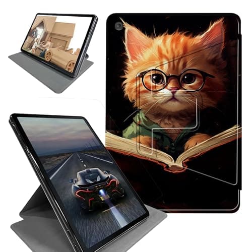 Case for Lenovo Tab M10 Plus (2020 2nd Gen) TB-X606F / TB-X606X 10.3" -360 Rotating Stand Folding Protective Cover with Auto Sleep/Wake,Kitten with Glasses
