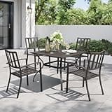 PHI VILLA 5 Piece Outdoor Table and Chairs, Patio Dining Set for 4,37" Black Square Metal Table and Stackable Wrought Iron Chairs with Umbrella Hole for Patio, Deck, Porch, Backyard