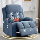 GOWE Swivel Rocker Recliner Chair with Vibration Massage and Heat for Living Room,with Rocking Function and Side Pocket, USB Charge Port,2 Cup Holders