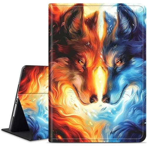 Dikoer for All-New Amazon Fire HD 8 & 8 Plus (12thn/10th Generation, 2024/2022/2020 Release) Kickstand Case, PU Leather Multiple Viewing Angles Stand Smart Cover with Auto Wake/Sleep, Red Blue Fox