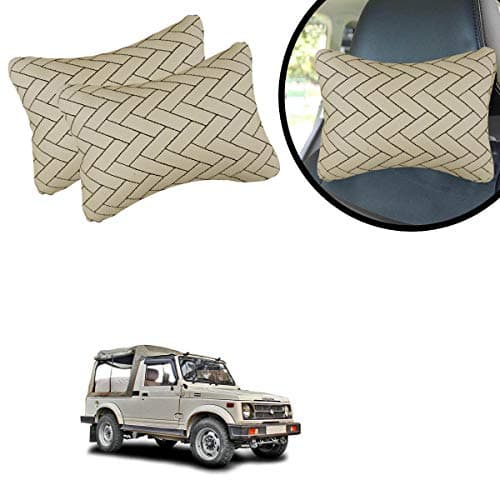 Shoolin Beige Car Cushion in Zig-Zag Design Material Leatherette_498