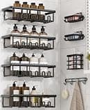 Zeawec 8 Pack Adhesive Rustproof Shower Caddy with Soap Dishes, Toothbrush Holder & Hooks, Large Capacity No-Drilling Shower Shelves Rack for Bathroom Organizers and Storage Accessories, Black