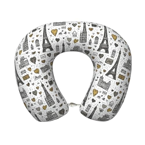 Qewfoju Neck Pillows for Sleeping Memory Foam Travel Pillows U Shaped Travel Neck Pillow Soft Headrest Pillow Suitable for Planes Car Office - Romantic Paris 2