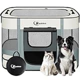 Dog Playpen,Cat Pet Puppy Pen,Portable Playpens for Dogs Indoor Outdoor Travel Camping Use,Foldable Dog Kennel Tent Crate for Rabbit Small Animals with Carrying Case (Grey, Medium)