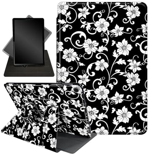 Case for Samsung Galaxy Tab A9 8.7-Inch 2023,360 Degree Rotating Stand Smart Protective Case for Galaxy Tab A9 8.7" SM-X110/X115/X117,Black and White Flowers