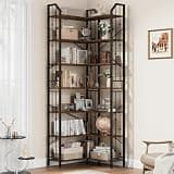 GarveeHome Corner Bookshelf 86" l Shaped Bookcase, Corner Bookshelves Industrial Bookcase 7 Tier l-Shape Bookshelf, Large Bookcases with Beaded Design Tall Display Rack Shelf for Living Room Bedroom