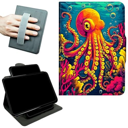 RWUTYTIUL Rotating Handle Case for Samsung Galaxy Tab S8 Plus 2022/S7 FE 2021/S7 Plus 2020 12.4 Inch, 360 Degree Swivel Kickstand with Magnetic Closure Leather Protective Cover, Octopus Ocean Bottom