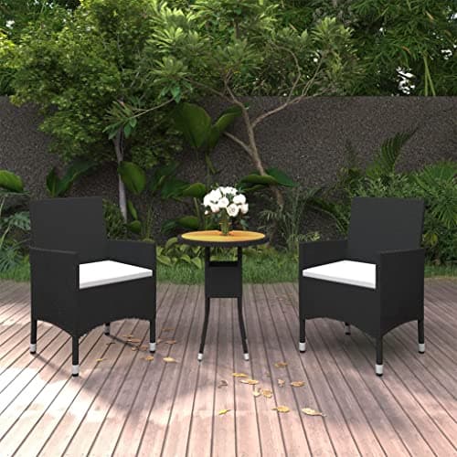 WEMYUFURN 3 Piece Patio Dining Set Poly Rattan Black, Deck Dining Set, Garden Table and Chairs, Outdoor Dining Ensemble for Patio, Garden, Deck, or Poolside Dining and Entertainment