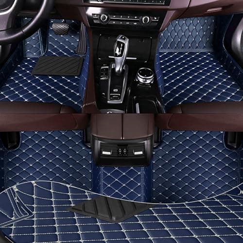 Car Mats Full Set for Toyota Highlander Floor Mats 2009-2014,7 Seats,All Weather Tech Mats for Cars,Leather Car Floor Mats,Non-Slip Automotive Floor Liners,Blue Beige