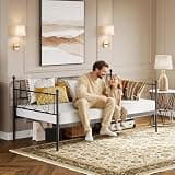 IDEALHOUSE Twin Metal Daybed Without Trundle, Premium Steel Slat Support, Space-Saving Sofa Bed, Pull-Out Guest Bed, Elevated Storage, Compact Bedroom or Living Room Furniture