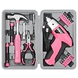 Hi-Spec Cordless Electric Screwdriver, Power Screw Driver Set with Pink Compact Tool Kit for Small Repair and Maintenance- Ideal Housewarming Gift,19 Piece
