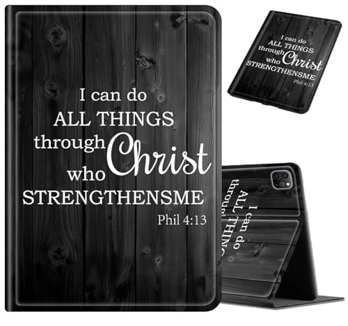 Case for iPad Air 13 Inch (M4 2026/M3 2025/M2) & iPad Pro 12.9 (4th/3rd Gen), Shockproof Protection PU Leather Folio Stand Cover, Auto Sleep/Wake Smart Case for Women Girls, Phil 4-13 Bible Verse
