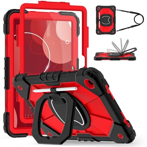 Case for Samsung Galaxy Tab A11+ Plus/A9+ Plus 11 Inch Tablet 2025/2023, A11 Plus/A9 Plus Tablet Case with Screen Protector Pencil Holder 360° Rotating Stand & Shoulder Strap, Black Red