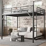 Bellemave Queen Loft Bed, Metal Round Pipe, Dual Ladders, Save Space, Black