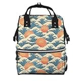 Fuzquwu Japanese-Style Sunset Print Diaper Bag Backpack,Travel Daypack For Mom Dad,Diaper Tote Backpack