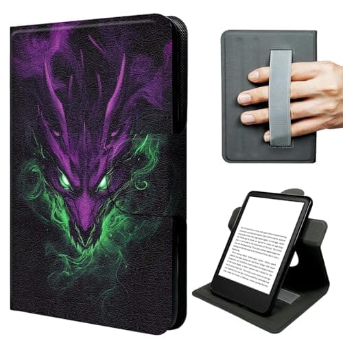 JNFBWULO Case for Kindle 11th Generation (6" Display, 2022 & 2024 Release, Basic Kindle), 360° Rotating Stand Cover with Hand Strap, Auto Sleep Wake Protective Folio - Dark Phantom