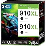 910XL Black Ink Cartridges Compatible With HP 910 Black Ink Combo Pack Work with OfficeJet Pro 8020 8025 8035 8015e 8028e 8010 8010e 8022 8022e Printer High Yield, Updated with V19.7.1 Chip (2 Pack)