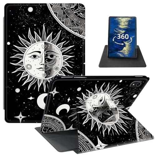 GFRGTFHYT for iPad Air 11 Inch Case M2 (2024) /Air 6th/5th/4th Gen (2024/2022/2020) 10.9 Inch PU Leather 360 Degree Rotating Swivel Stand Smart Cover with Auto Wake/Sleep, Moon and Sun
