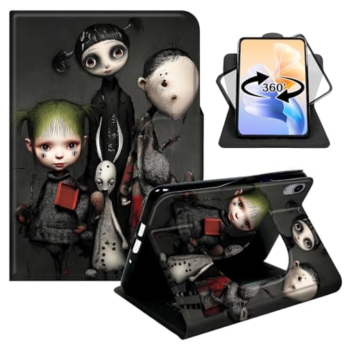 360 Rotating Case for iPad Air 5th/4th Gen 10.9 2022/2020, iPad Pro 11 Case 2022/2021/2020 with Hand Strap, PU Leather Shockproof Stand Cover with Auto Sleep/Wake,Dark Whimsical Dolls
